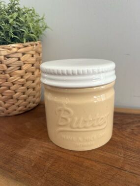 Butter Bell Ceramic Storage Jar Crock Cream Base with White Lid farmhouse